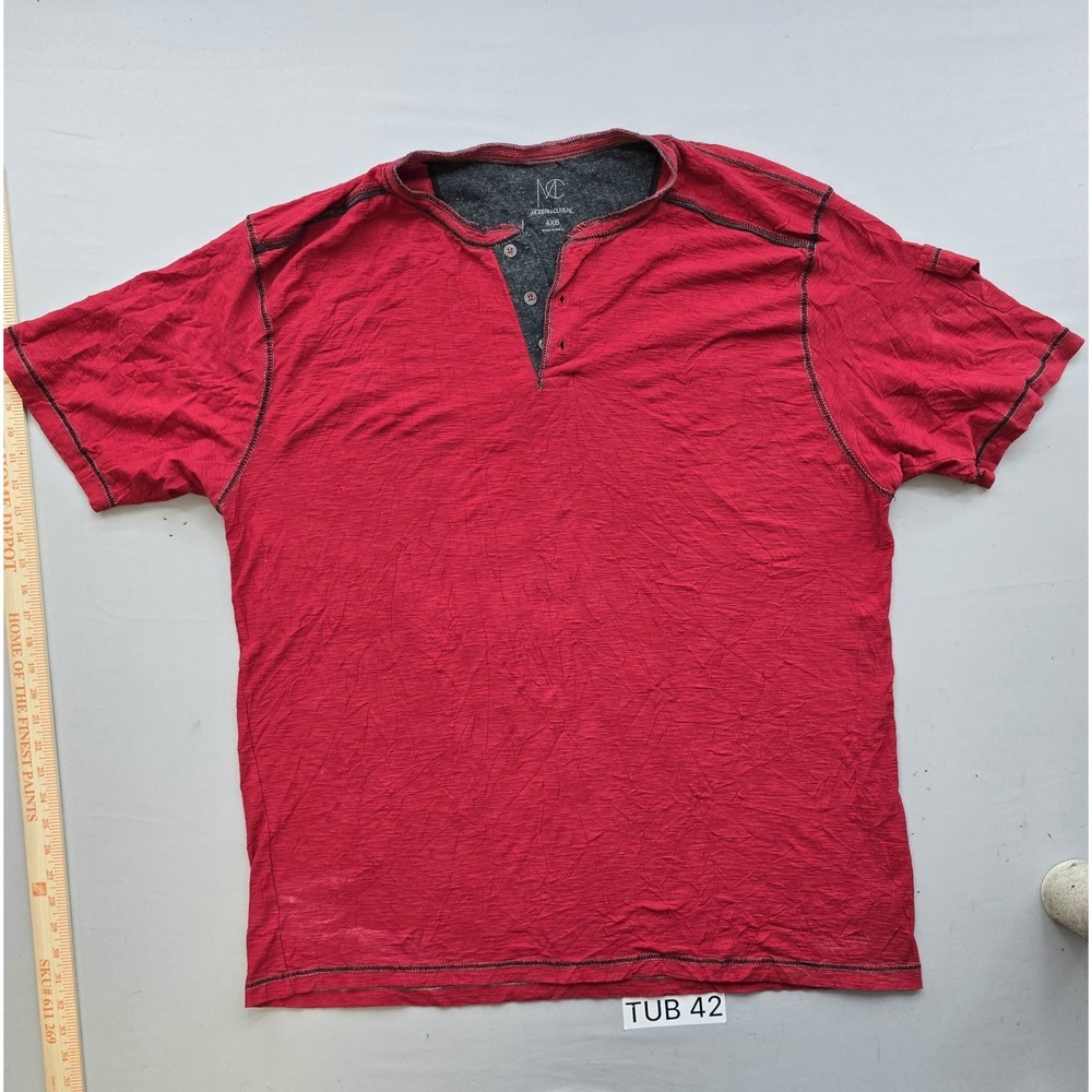 Modern Culture Mens Red Henley Short Sleeve Contrast Stitch Shirt 4XB